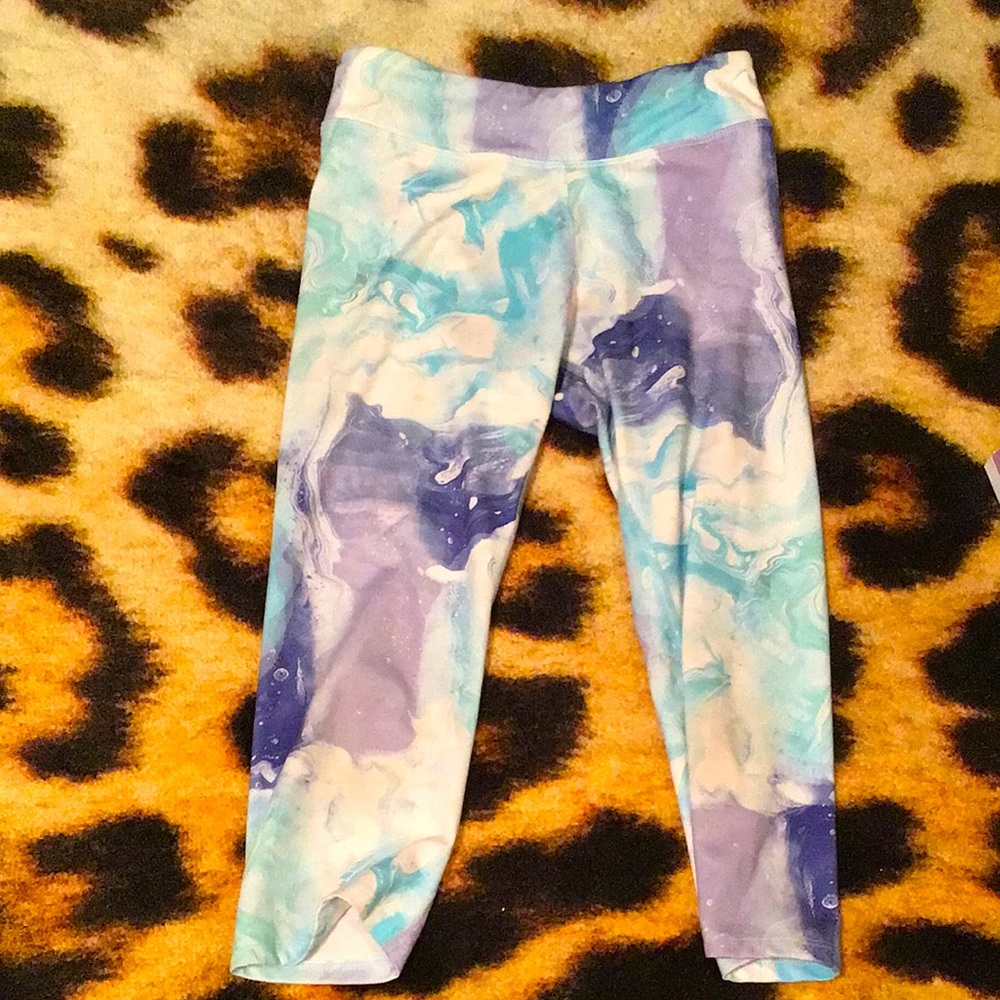 Blue, purple, pink granite capris